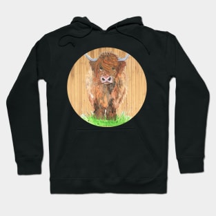 Scottish Highland Cow with Wood art Hoodie